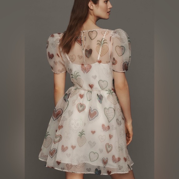 Farm Rio x Anthropologie Semi-Sheer Puff-Sleeve Dress Medium - Picture 2 of 12